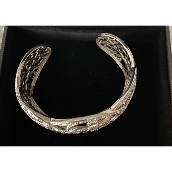 Gorgeous 1/4 Ct. Genuine Pave Diamond Wide Filigree Cuff Bracelet~.925 Sterling - Picture 3 of 4
